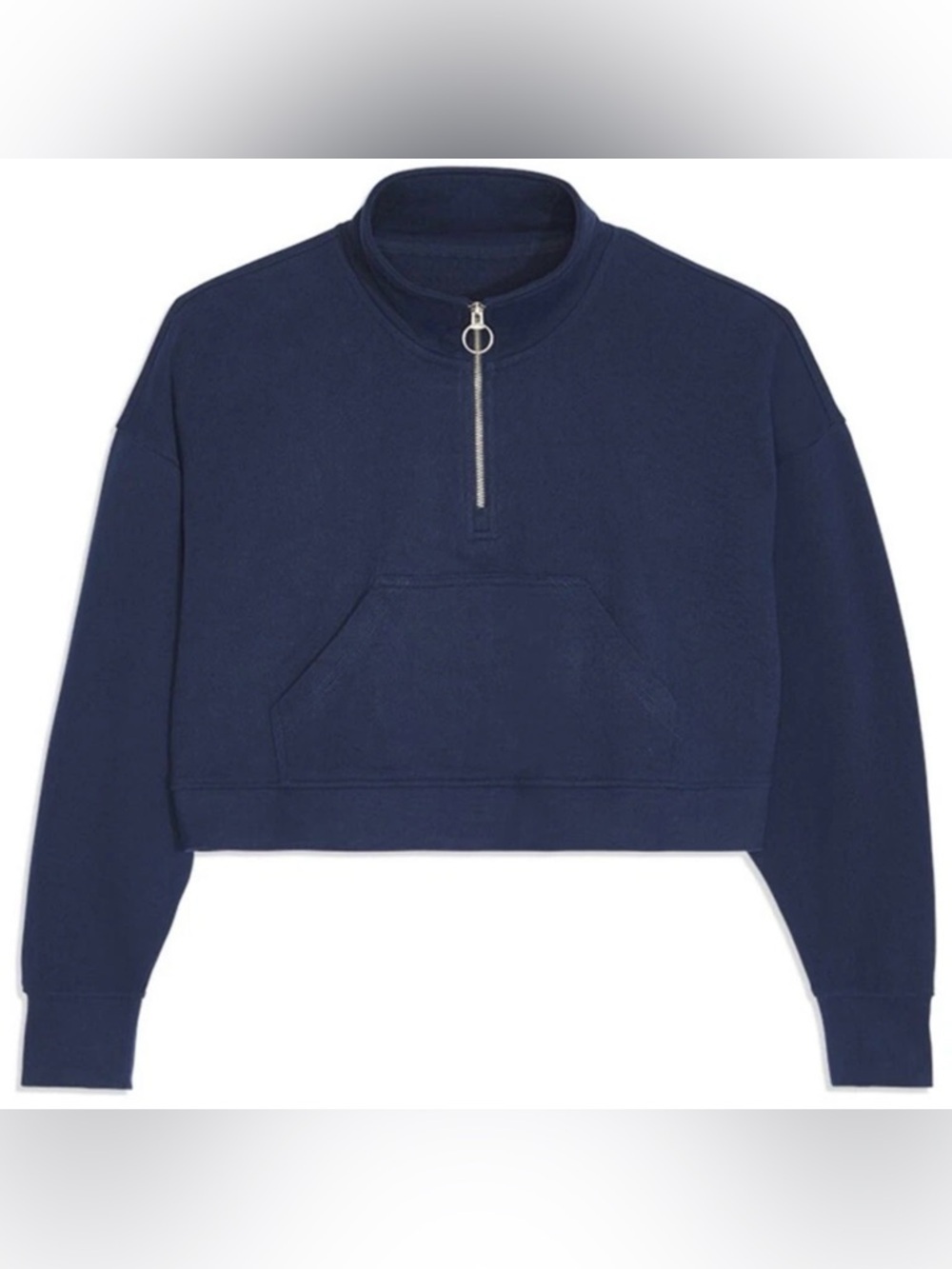 NEW WEWOREWHAT Navy Cropped Half-Zip Pullover Sweatshirt